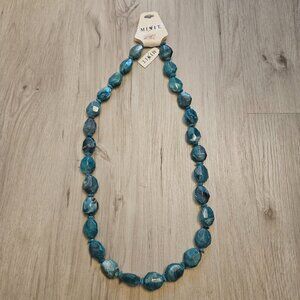 MIT Bead Necklace Blue Green Swirl Acrylic Single Strand Chunky 15"